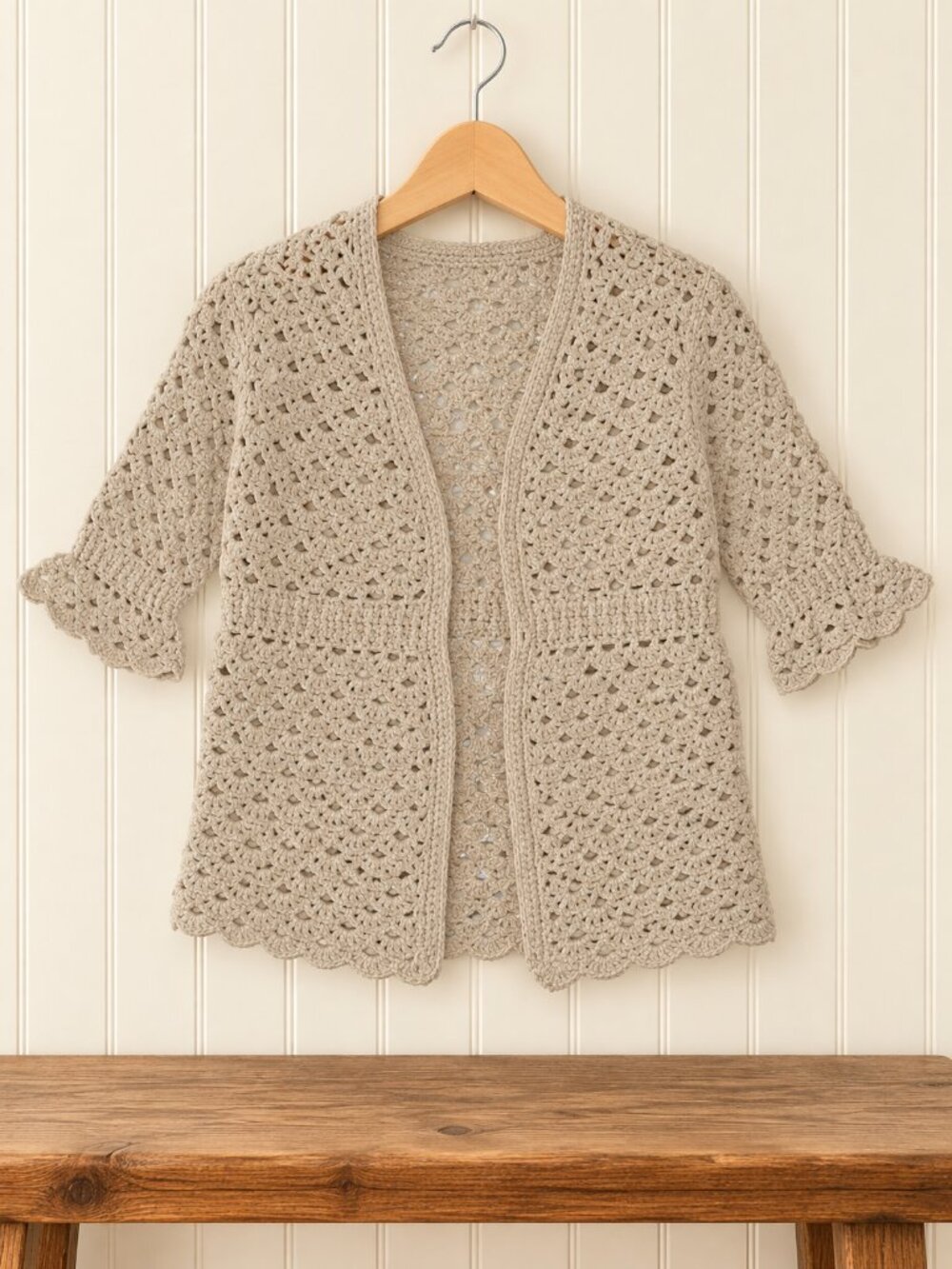 Hand Crocheted Cardigan Women's S M Boho Cottagecore Open Sweater Cover Up Vtg